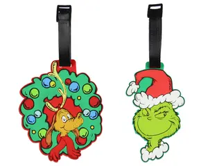 Dr. Seuss The Grinch Max and Grinch 2 Piece Set Rubber Luggage ID Tags for Bags and Suitcases for Men Women and Kids