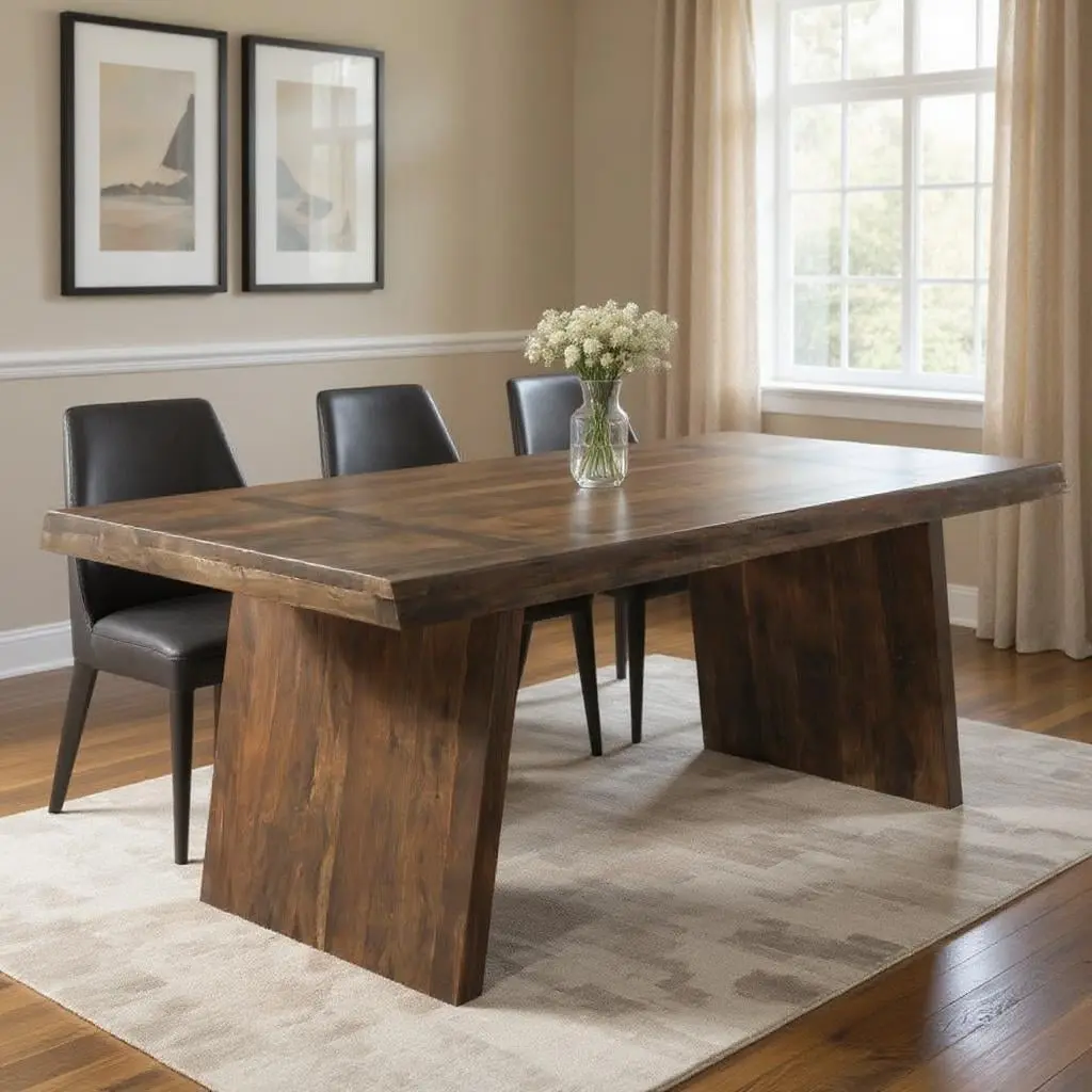 212 MAIN Contemporary Dark Brown Solid Wood Live Edge Double Pedestal Dining Table, 75in Rectangular, 30x38in Dimensions, Seats 6, Seats Six
