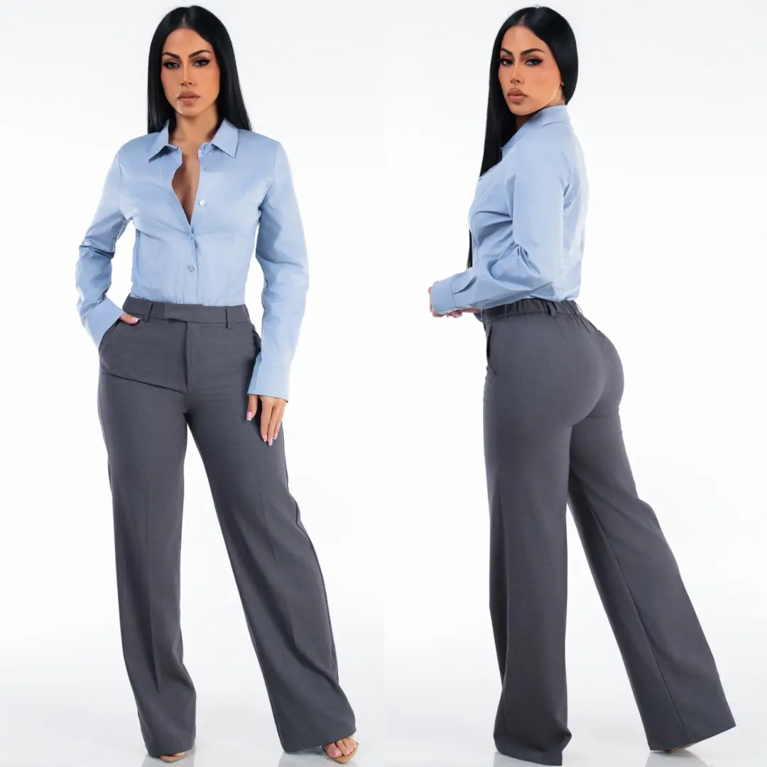Super High Waist Stretch Wide Leg Dress Pants Dark Grey