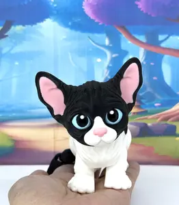 Articulating 3D Printed Flexi Sphynx Cat, Black and White Posable Sphynx Cat, Gift for Cat Lovers