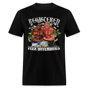 A T-shirt with the words "REGISTED FLEX OFFENDERS" printed on it, featuring the image of a bodybuilder, suitable for men, women, mothers, and friends. It is a couple's style, fashionable and loose fitting, youthful and energetic, suitable for men's daily