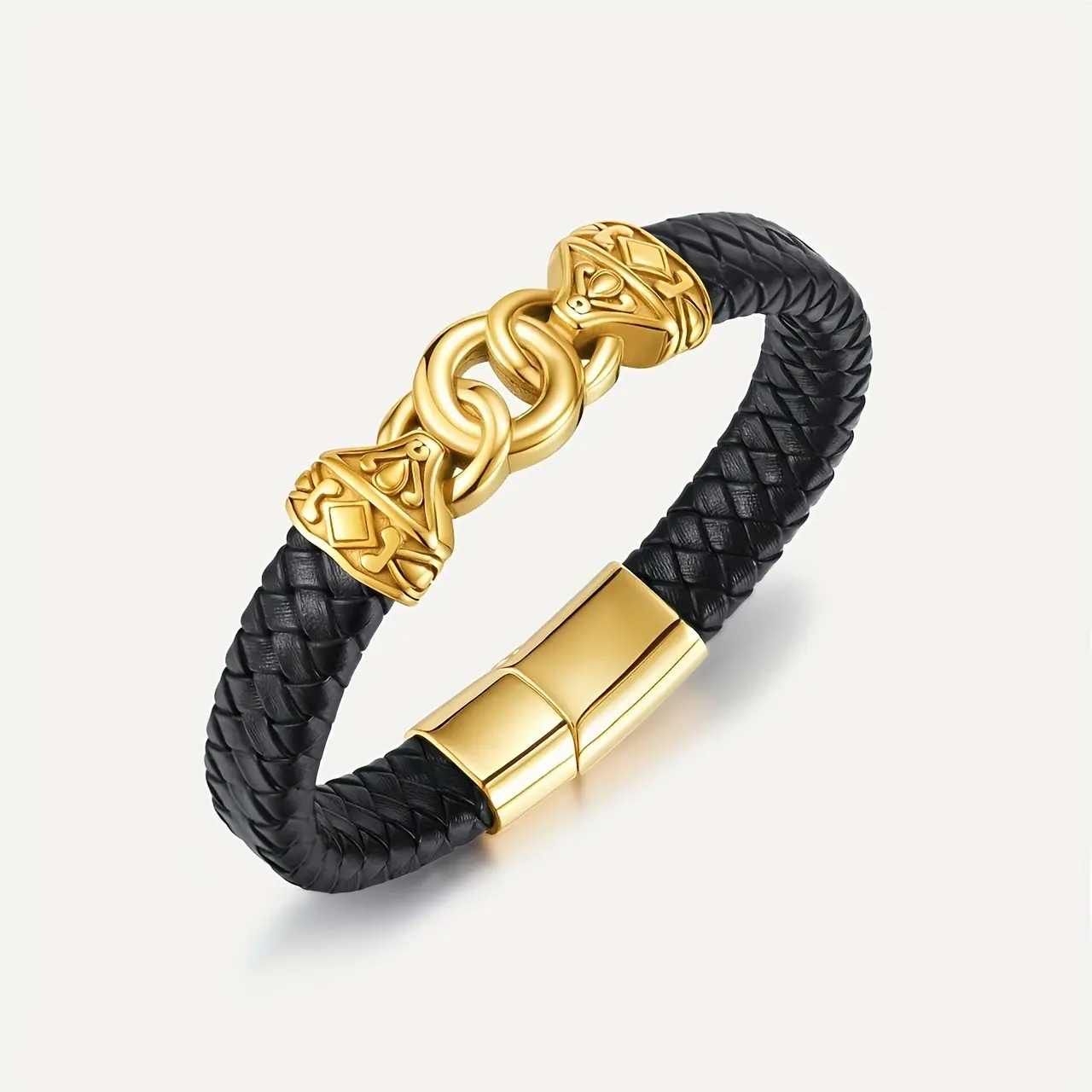 Personalized jewelry woven leather bracelet, cowhide titanium steel gold cast rhombus bracelet, holiday gift. husband valentine  men Elastic Stainless Steel Twisted Bangle perfect birthday present monday carousel  cuff  kandi hip hop jewelry men for  gift