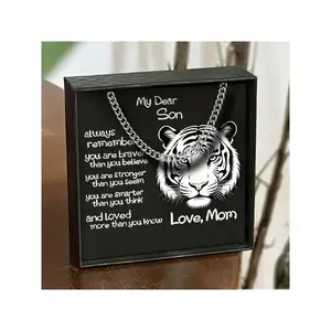Card with Necklace and Gift Box, Simple Versatile Necklace, Suitable As Gift for Son, or Gift for Boyfriend or Husband, Suitable for Weddings, Valentine's Day, New Year and Birthdays, Name Engraved Pendant