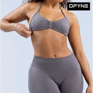 DFYNE Halter Bra & Shorts Set – Seamless High Stretch Matte Nylon Hang-Neck Sports Bra + High Waist Shorts for Running Gym Fitness