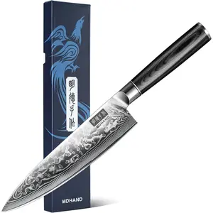 MDHAND Chef Knife 8 Inch, Ultra Sharp Damascus Kitchen Knife, Professional VG10 Super Steel Japanese Knife with Balanced Pakkawood Handle, Cooking Knives for Home Kitchen Gift Idea, Elegant Box