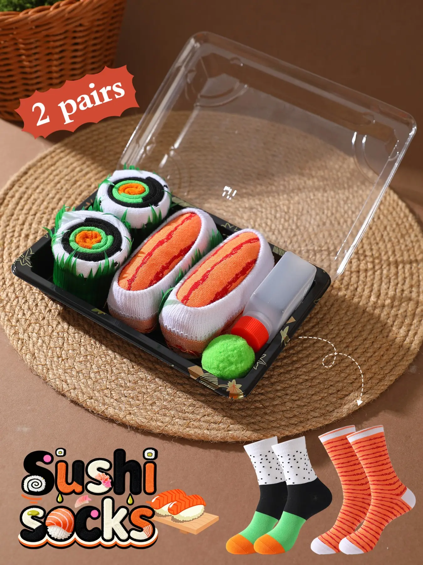 Funny Unisex Sushi Socks, Colorful Striped Design, Soft Comfortable All-Seasons, Perfect Gift for Valentine's Day, Easter, Graduation