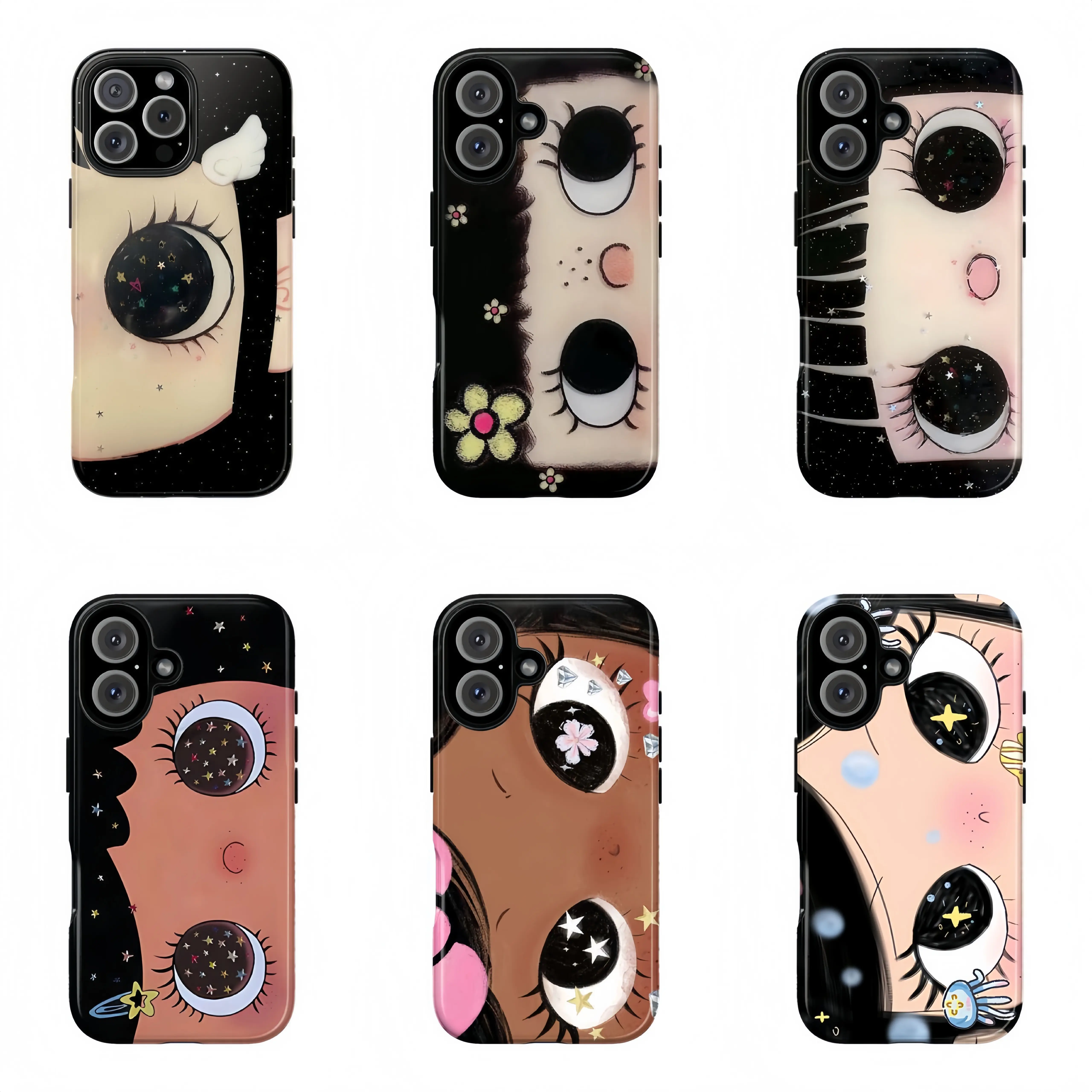 Custom Slim Fit Flat Print Multi-Model Phone Case, Durable Glittering Big-Eyed Comic Girl Polycarbonate-Rubber Shockproof Cover, Wireless Charging Compatible, Impact-Resistant for iPhone 17 Pro Max,16,15,14,13,12,11 & More Devices, Gift for Her, Accessori