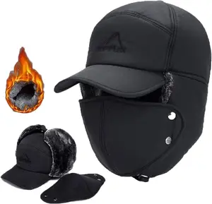 Men Winter Trapper Hats Ear Flaps Hats Aviator Snow Windproof Thermal Faux Fur Warm Hunting Skiing Hats Earflaps Baseball Caps Dad Hats with Face Mask