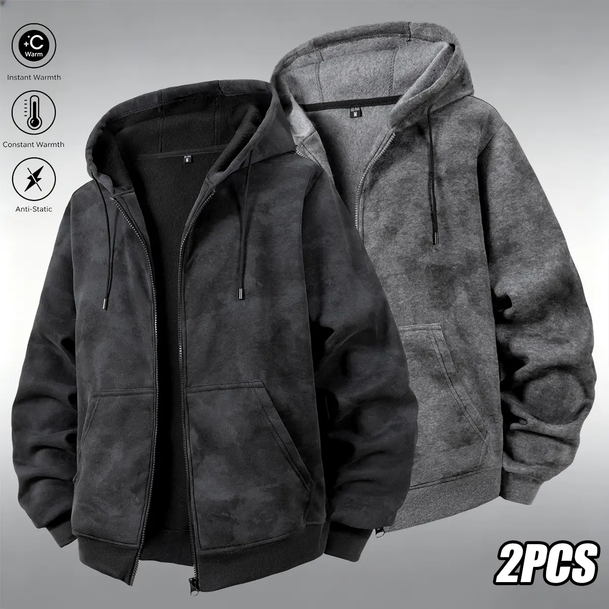 Men's Fleece Hoodie 2Pcs - Warm & Cozy Pullover with Adjustable Drawstrings, Long Sleeves, and Kangaroo Pocket for Fall/Winter Outdoor Activities, Casual Outdoor Hoodie | Trendy Men's Hoodie | Polyester Fleece Hoodie, Sweater Hoodie