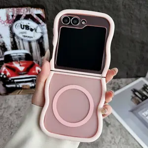 Magnetic Wave Phone Case Cover for Samsung Galaxy Z Flip 7/6/5/4/3, Magnetic Wireless Charging Support, Shockproof Design, Perfect Fit, Accessories