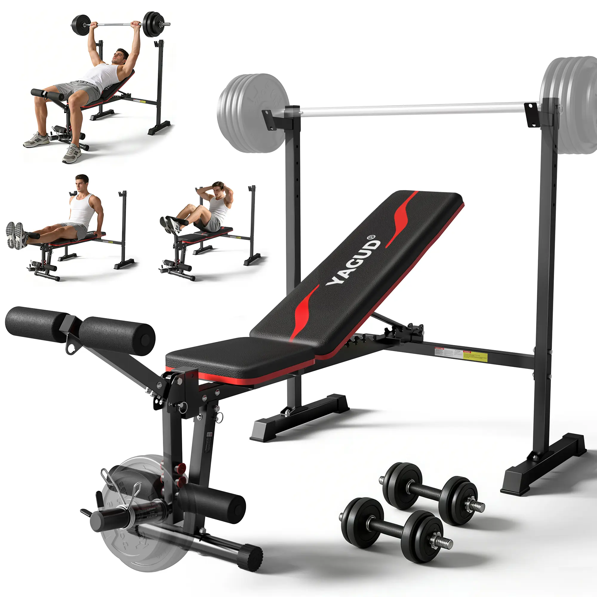 YAGUD 880LBS Weight Bench Set with Squat Rack & Leg Extension, Preacher Curl Workout Bench & Bench Press Set for Home Gym Full Body Training