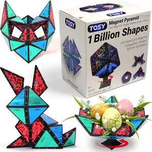 Magnet Pyramid Stone - 1 Cube Transforms into 1 Billion Shapes, 12 Pieces, 243 Rare Earth Magnets, Holographic Design Magnet Tiles Creative Puzzle STEAM Toy