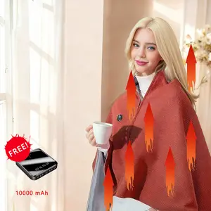 Portable USB Heated Blanket Shawl - 60'' x 30'' Wearable Electric Throw With 10000MHA power Bank  | Adjustable 3 Heating Levels & Fast Heating | Machine Washable Dual-Sided Velvet Soft Wrap for Indoor/Outdoor Use at Home/Office/Travel Christmas Gift