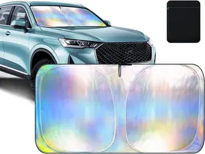 [2025 Upgraded]  Laser Reflective Windshield Sunshade | Thickened UV-Blocking Sun Shade for Cars, SUVs, Trucks | Heat Reflective Cooling Protection | Foldable with Storage Bag