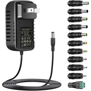 Universal DC15V 3A Power Supply with 11 DC Plug Tips AC120V to DC15Volt 3000mA 2500mA 2000mA 1500mA 1000mA Switching Power Adapter Cord 15v AC Adapter Charger Transformer 5FT
