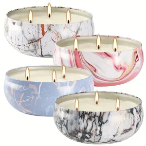 New 4 Pack of 12OZ Citronella Oil Aromatherapy Candles - High-Quality Long-Lasting and Therapeutic with Unique Marble Pattern Design - Perfect for Creating a Soothing Ambiance at Home Decor Ornaments