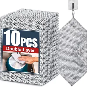 10 Pcs New Upgrade Steel Wire Dishcloth,Double-Layer Steel Wire Cleaning Cloth,Powerful Cleaning Non-Scratch Wire Dishcloth Rag for Cookware, Sinks, Dishes, Stove Tops