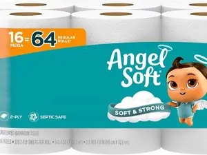 Toilet Paper, 16 Mega Rolls = 64 Regular Rolls, Soft and Strong Toilet Tissue