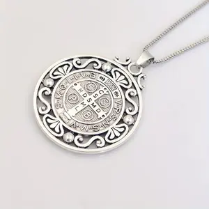 1 Piece Saint Benedict Medal Necklace Alloy Christian Sacrament Medal Exorcism Protection Jewelry Catholic Men Gift for Ladies A- 483d