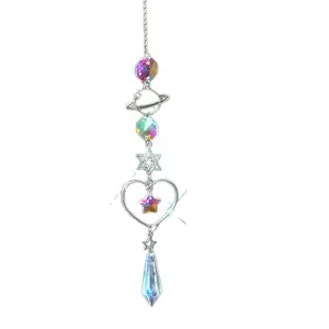 Decorative Hangable Crystal Wind Chime Ornaments with Planet, Star, Moon & Sun Designs - Sunshine Catcher for Home, Garden Courtyard Decoration, Festival Gift