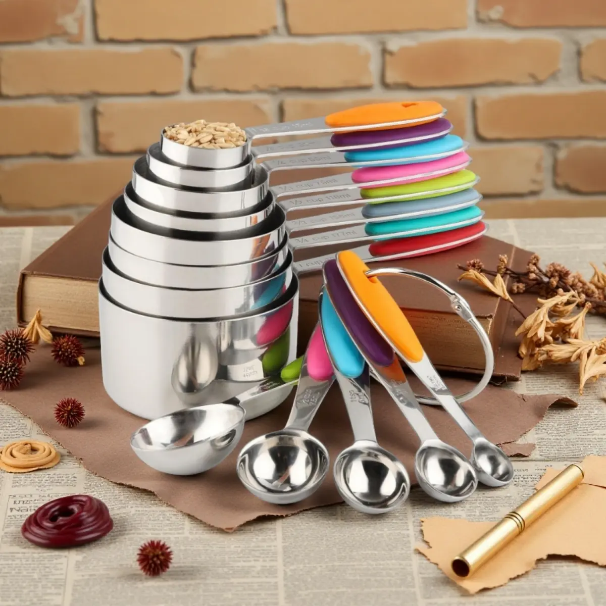 13-Piece Colorful Measuring Cup and Stainless Steel Measuring Spoons Set - Kitchen Utensils for Dry & Wet Ingredients, Baking Tools, Father's Day Gifts for Dad