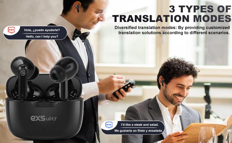 Exs ulity 5.4 wireless Bluetooth headset, supports 144 languages, high-precision simultaneous interpretation headset, waterproof and sweat-proof, supports playing music, short videos, and calls