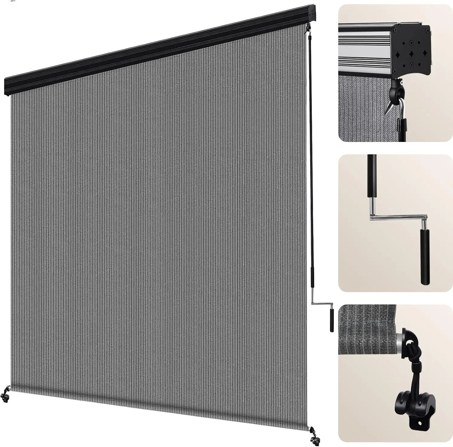 Outdoor Roller Shade 8' W x 8' H, Exterior Cordless Patio Shades Roll Up Blinds with  Valance for Porch Pergola Backyad, Grey