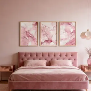 3 Pieces Optional Wooden Frame Abstract Marble Canvas Painting Wall Art Picture Luxury Pink Gold Wall Poster And Print For Modern Home Decor Living Room Design Decor Home Room Decor Accessories