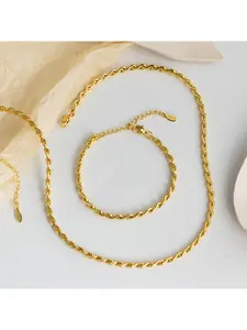 Perfect for dating and commuting, European and American style, 18K real gold twisted line necklace and bracelet set
