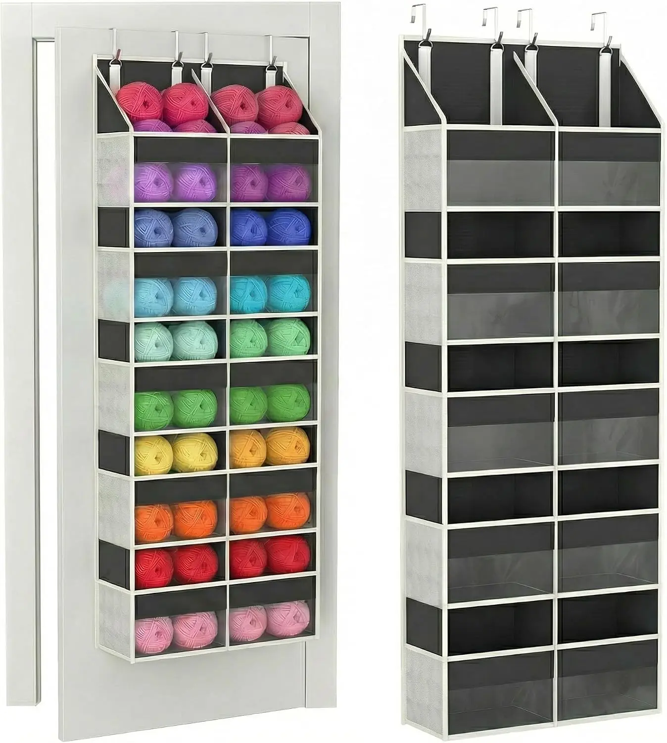 5 Tiers Over The Door Hanging Yarn Storage Organizer, Hanging Door Organizer for Knitting and Crochet Supplies, Back of Door Yarn Storage Holder with Clear Window (Black) Gift