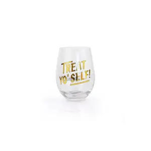 Parks and Recreation Treat Yo Self Stemless Wine Glass | Gold