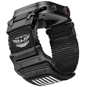 Tactical Nylon Sport Watch Band for Apple Watch 38mm-49mm Durable Military Style Strap with Secure Buckle Breathable Adjustable Rugged Outdoor Wristband for Men Band Only