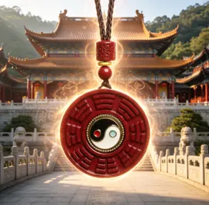 Anti-Negativity Cinnabar Bagua Pendant, Rotatable Taiji Charm, Purple Gold Sand Luck & Protection Amulet