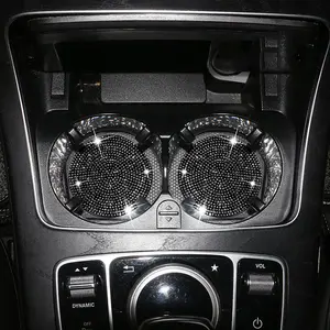 Car Coaster, 2 Counts Rhinestone Decor Car Cup Holder Coaster, Car Interior Decoration Accessories for Women & Men, Car Accessories