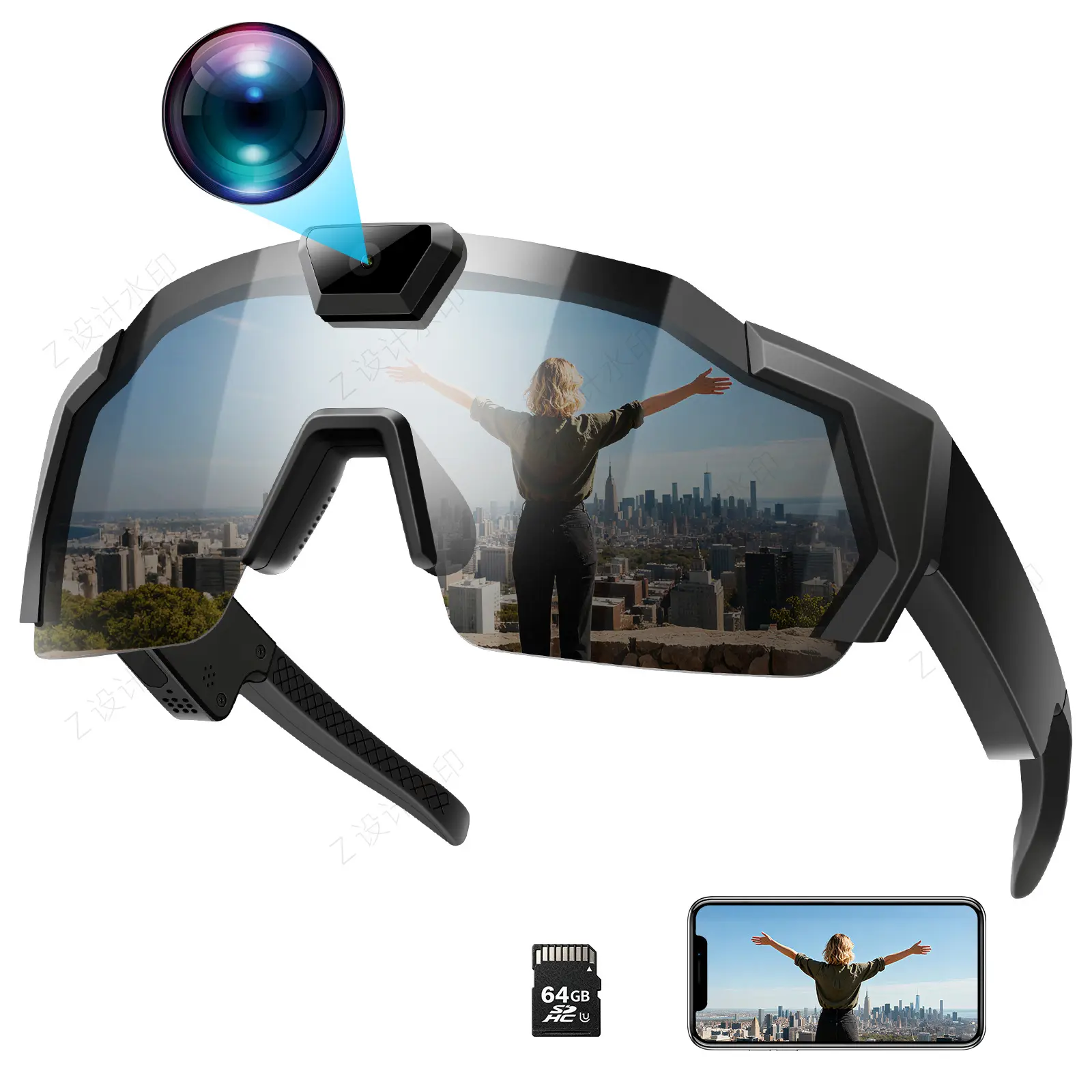 Unisex HD Camera Smart Snow Goggles - Card-Supported Wearable Wireless Glasses, 1080P 12.0MP Outdoor Sports Recorder, Automatic Memory Storage, Mobile/Android Compatible for Content Creators, Hiking, Wearable Devices