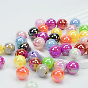 10/30/50pcs Acrylic Beads, Mixed Color Round Rainbow Beads, Multi-Color Acrylic Beads for Handmade Jewelry Making