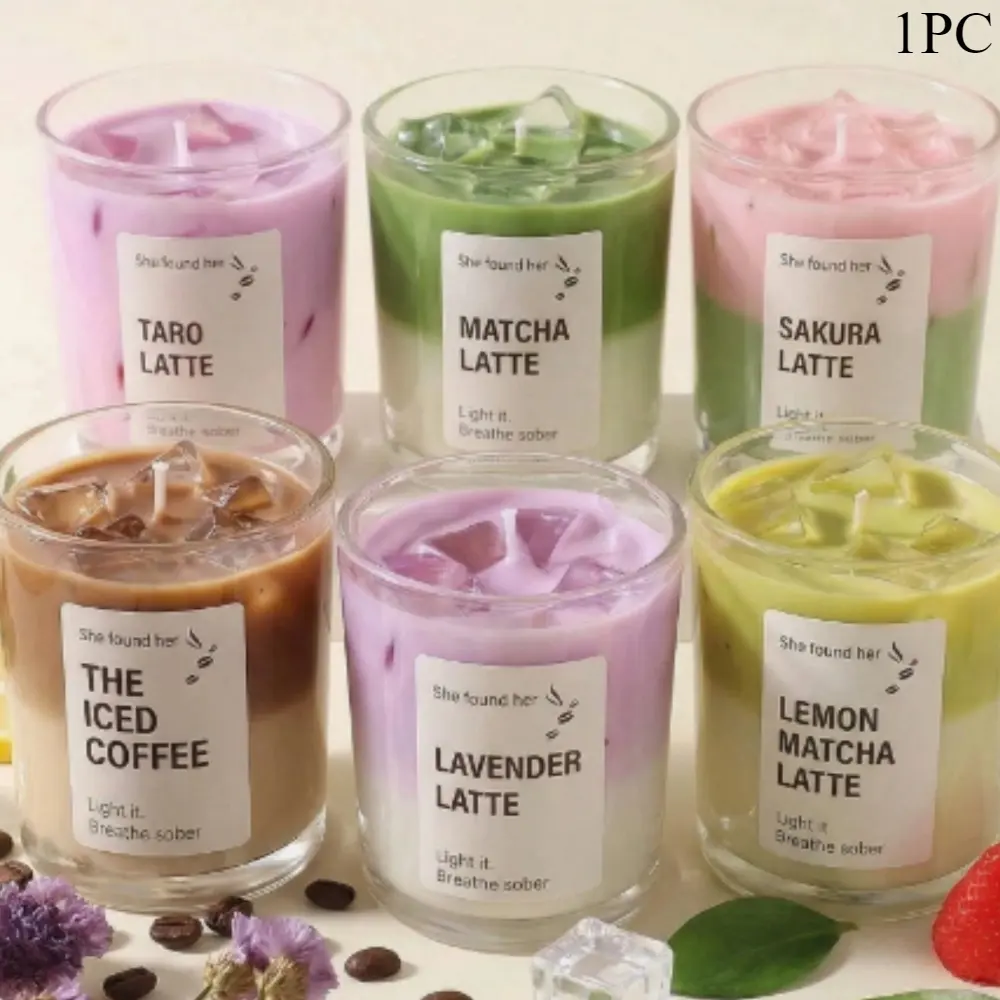 Creative Summer Matcha Cup Jelly Wax Aromatherapy Candle, Floral Candle, Party and Home Decor Scented Candle, Home Fragrance, Perfect Holiday and Home Decoration, Tea Party Candles, Aromatic Candle, Jelly Wax Water Candle