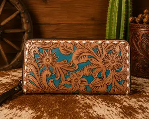 Sagebrush Bloom Genuine Leather Hand Tooled Wallet