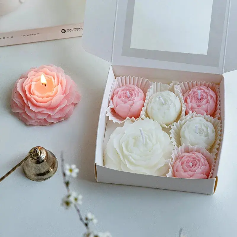 6pcs/box Handmade Peony Flower Aromatherapy Candle Set Soy Wax Aromatherapy Home Decoration Mother‘s Day  Valentine's Day Gifts