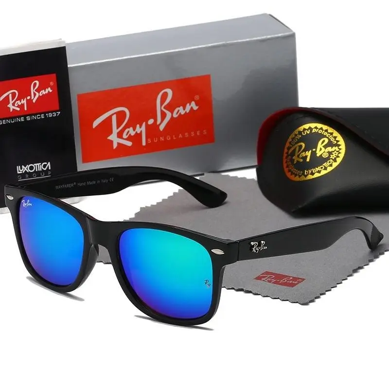 Classic Wayfarer Style Blue Mirror Sunglasses - Black Square Frame UV400 Unisex Eyewear