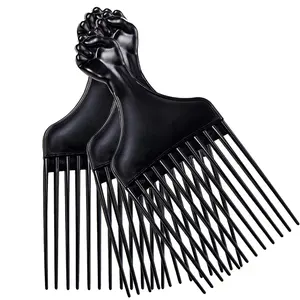 Plastic Hair Pick Combs for Women and Men - 3 Pack Black Detangling Combs for Afro, Curly Hair Braiding and Styling