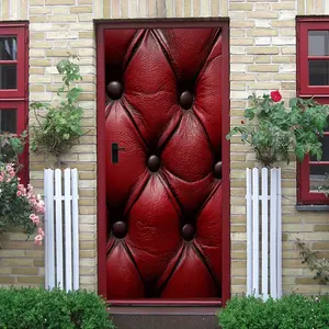 2pcs Vintage Red Leather Texture Wall Stickers European Style Diamond Button Decorative Stickers Self Adhesive Waterproof Living Room Bedroom Door Stickers Home Wall Renovation Creative Decals Removable