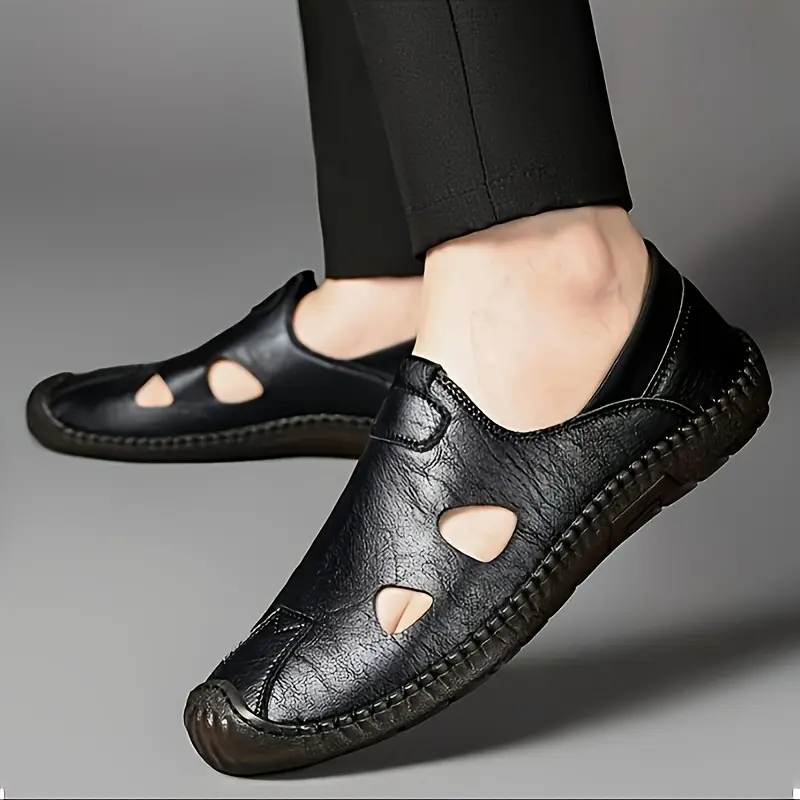 Men's Casual Walking Shoes, Breathable Mesh Slip-On Mules & Clogs with Soft Soles for Outdoor Wear, Leather Upper, Pu Sole, Casual Mules & Clogs, Open-Toe Slip-On Mules