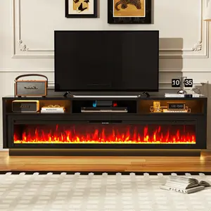 【2 Packages Shipping】AHB 70" Fireplace TV Stand for TVs Up to 80", 36" Electric Fireplace Entertainment Center with LED Lights, Storage Cabinets and Media Console Table