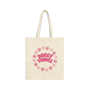 Doggy Things tote bag | paw print circle graphic, canvas tote