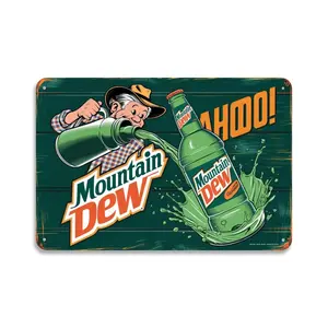 Vintage Mountain Dew Soda Pop Metal Sign Print Aesthetic Room Decoration for Home Bedroom Kitchen Dorm Bathroom Wall Decor 8 X 12 ， Easy to Hang