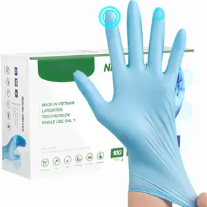 Gloves D1,  Disposable Gloves for Cleaning,  Prep, Industrial Grade, Non-Sterile,  Safe,  & Latex Free, Touchscreen, Blue, 100 Count, Medium ( Vietnam)