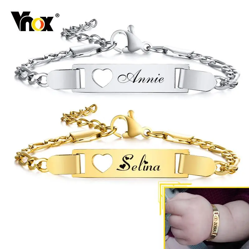 Vnox Custom Engrave Name Birth Date Baby Bracelets,Unique Birthday Gift to Boy Girls,Stainless Steel Bracelet for Newborns