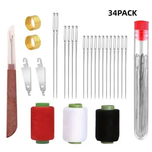 34 Pack Big Eye Steel Needles Set - Long & Thin Handmade Quilting & Sewing Needles kit for DlY Sewing Projects