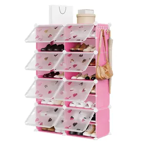 GAOMON Expandable 8-Tier Shoe Rack Organizer – Space-Saving Detachable Shoe Storage Cabinet with PVC Shelves – Holds Up to 32 Pairs – Perfect for Entryway, Bedroom, Hallway – Stylish Pink